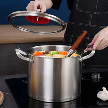 Imagem de Panela de sopa de aço inoxidável - balde de sopa com tampa de vidro, panela de guisado, panela de sopa de grande capacidade para restaurante, balde de sopa com escala, adequado para todos os fogões