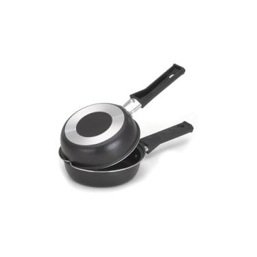 Imagem de Frigideira Dupla Hamburgueira e Omeleteira Antiaderente, Alumínio, 14cm, Vermelha, Cabo Baquelite, 0,45L