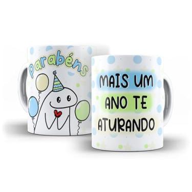 Imagem de Caneca Decorativa Parabéns Amiga, Porcelana, Design Listrado Pastel, Tema Aniversário com Bolo e Ilustração Fofa, 325ml (17907)