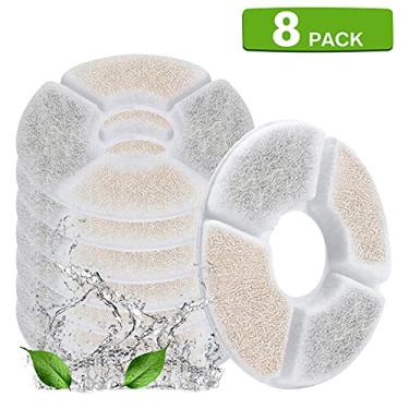 Imagem de Filtros de reposição para bebedouro gatos 8 unidades automático animais estimação redondo Space 84oz 2 5L filtração 3 em 1 com carbono ativado casca coco resina troca iônica e algodão manter a água fr