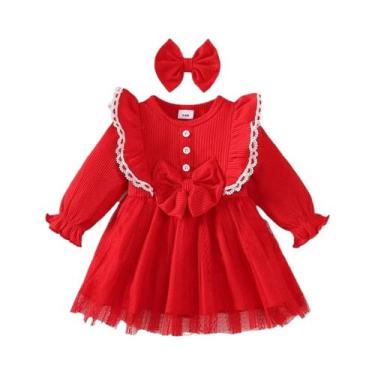 Imagem de Vestido De Princesa Vermelho De Natal Para Bebê Menina Com Mangas Long