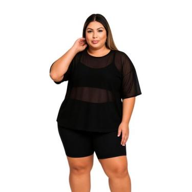 Imagem de Blusa Tule Feminina Fitness Academia PLus Size Preto - Sunset Concept,