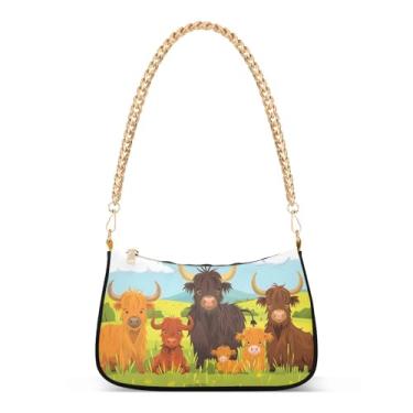 Imagem de CEBUGI Bolsas transversais femininas bolsa de ombro com desenho animado de vaca bolsa clutch elegante com alça de corrente