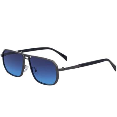 Imagem de Óculos de sol retrô de metal quadrado vazado feminino, moda masculina, clássico, para dirigir, viajar, pescar, UV400 (cinza-azul-pistola)