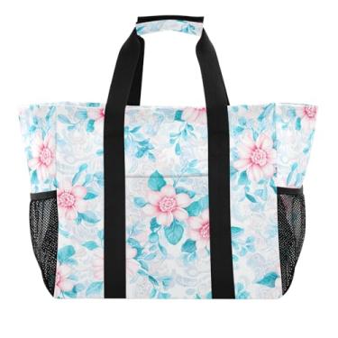 Imagem de Wassud Sacolas de compras reutilizáveis com flores azuis macias, bolsa grande, impermeável, organizador de lona para praia, piquenique, lavanderia, viagem