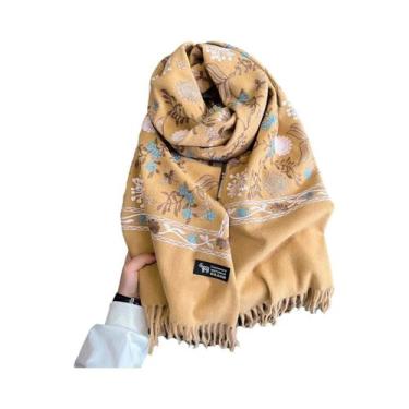 Imagem de Cachecol Feminino De Inverno Quente Em Cashmere Pashmina Com Bordado, 