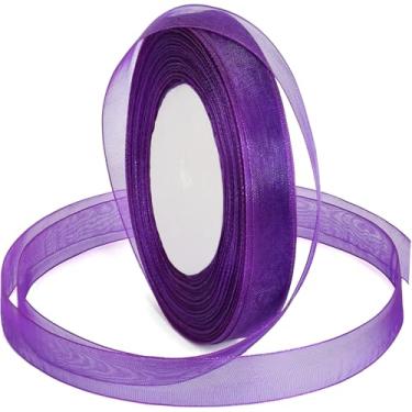 Imagem de Fita roxa para embrulho de presente, 5/20.3 cm 50 jardas roxo escuro transparente organza tecido chiffon fita de malha para o dia das mães, buquê de flores, casamento, artesanato, decoração de Natal