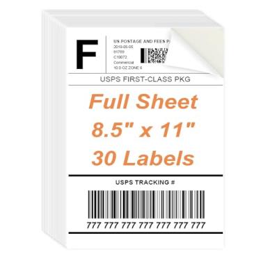 Imagem de Etiquetas de folha inteira, 21,6 cm x 28 cm - 50 folhas, etiquetas de página inteira, papel adesivo branco imprimível para impressoras a laser/jato de tinta - fosco, tamanho carta