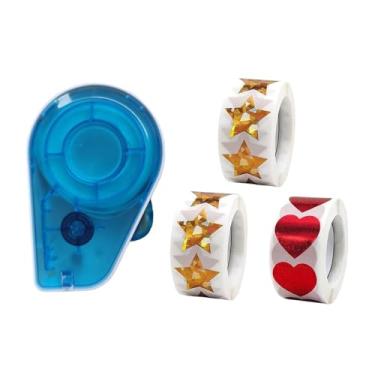 Imagem de FytStycale Dispensador manual de adesivos, material escolar, fácil de usar, com adesivos de estrela dourada e coração para sala de aula, Azul
