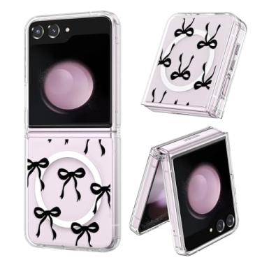 Imagem de UEEBAI Capa magnética para Samsung Galaxy Z Flip 5/6 5G, capa de arco compatível com MagSafe, fita fina transparente sem fio, capa protetora antiamarelamento à prova de choque para mulheres e meninas