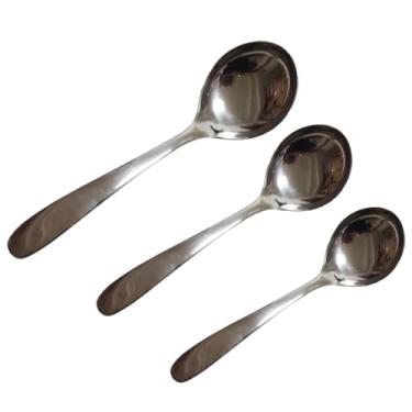 Imagem de Conjunto de 3 colheres prateadas, colheres de chá de aço inoxidável, design suave e moderno para café, sobremesa, bebidas, utensílios de cozinha e jantar