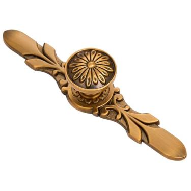 Imagem de Aandxmok Conjunto de 10 puxadores e pratos de flores de níquel escovado para gavetas de cômoda, guarda-roupa de banheiro, puxadores e placas para armários e gavetas (20, latão antigo)