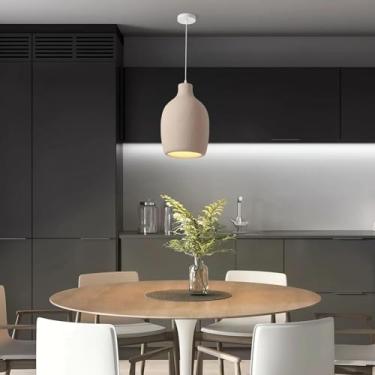 Imagem de Luminária pendente estilo Wabi-sabi para ilha de cozinha, com soquete E27 e cúpula oval. Design criativo e moderno, ideal para sala de jantar, cozinha, corredor e sala de estar (1 unidade).