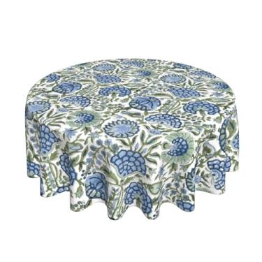 Imagem de Toalha de mesa floral azul verde sálvia redonda 177 cm vintage chinoiserie toalha de mesa floral tecido de poliéster primavera verão flores boho capa de mesa para cozinha, férias, festa, jantar