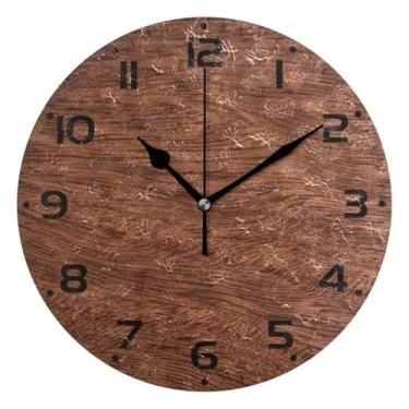 Imagem de JUZIHAI Relógio de parede de madeira maciça marrom silencioso, sem tique-taque, relógios de parede redondos operados por bateria, fácil de ler, relógio decorativo de parede para casa, cozinha, sala de