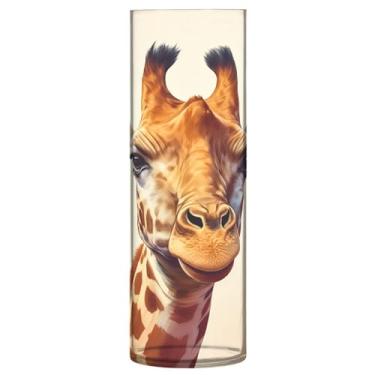 Imagem de JUZIHAI Girafa Retrato Closeup Vaso para Flores 9,9 cm x 30 cm Cilindro de Plástico Moderno Vaso de Flores para Centro de Mesa de Casamento Decoração de Casa