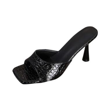 Imagem de Sapato feminino fashion casual combina com tudo para uso ao ar livre, boca de peixe, salto alto, primavera, verão, padrão de pedra, Preto, 38