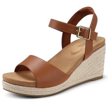 Imagem de SHIBEVER Sandálias femininas plataforma plataforma: espadrille elegante confortável verão dedo aberto tira no tornozelo fivela feminina sandália, Marrom, 34