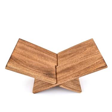 Imagem de Samhita Suportes de livros de madeira de manga para exibição e leitura de livros de receitas, livros didáticos, revistas e receitas | Suporte de exibição para cozinha e mesa (38 x 25 x 1,9 cm)