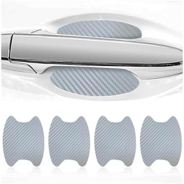 Imagem de 4 peças adesivos de maçaneta de carro de fibra de carbono alça de porta de carro adesivo adesivo adesivo universal livre de arranhões acessórios de proteção para carro (branco)