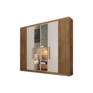 Imagem de Guarda Roupa Casal 6 Portas (2 C/ Espelho E 2 Ripadas) E 6 Gavetas Bolonha/santoro Cumaru/fendi 25 - Novo Horizonte