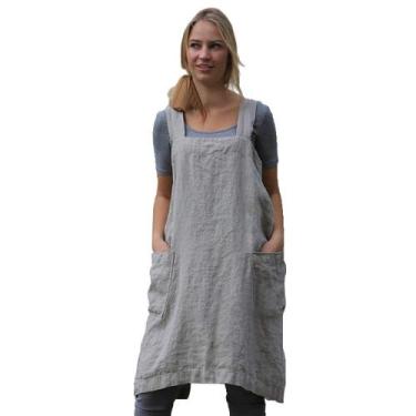 Imagem de Vestido de avental feminino Larmliss Pinafore quadrado cinza algodão/l