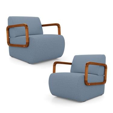 Imagem de Kit 02 Poltronas Decorativas Orgânica Living Kavya Linho Denim - Desk Design