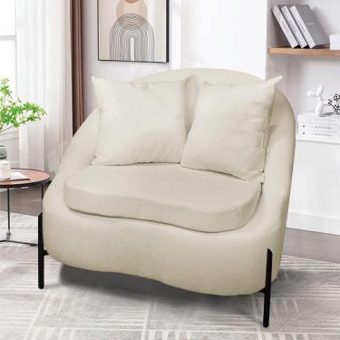 Imagem de Poltrona Decorativa Orgânica Pé De Metal Preto Zaya Bouclê Bege C05 - D'rossi