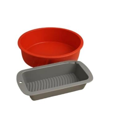 Imagem de Forma Silicone Air Fryer，Conjunto de Duas PeçAs，Material de Silicone，Resiste a Temperaturas Até 230 °C, FáCil de Limpar，Moldes Multimodelo，Adequado para Bolos e PanificaçãO(KITForma Pão + Bolo)