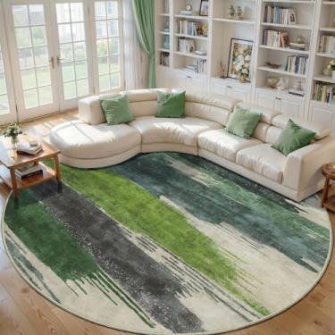 Imagem de Ciicool Tapete redondo lavável de 2,4 m, tapetes circulares abstratos modernos, antiderrapante, fino, leve, tapete verde com estampa circular para quarto, sala de estar, embaixo da mesa de jantar