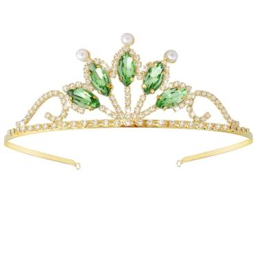 Imagem de LLMSIX Coroa de princesa verde, coroa para meninas com strass de cristal, coroas de tiara de princesa para mulheres e meninas, casamento, Natal, festa de aniversário, acessórios de cabelo, decorações