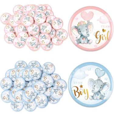 Imagem de Whaline 50 peças de balões de elefante botão revelador de gênero rosa pinos azuis equipe menina menino botões emblemas para chá de bebê lembrancinhas de festa suprimentos de jogos, 1,8 polegadas