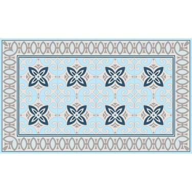Imagem de IRI-GIRI Tapete de vinil para cozinha decorativo linóleo PVC piso de azulejo, colorido, durável, antiderrapante, lavável à mão e protege pisos 99,8 cm x 59,9 cm, azul royal 210