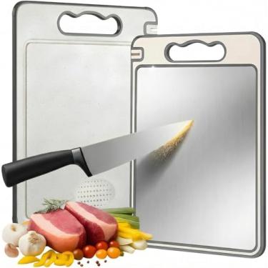 Imagem de Tábua de Corte Dupla Face Inox 304 e Palha de Trigo – Antibacteriana, Higiênica, Ecológica, Antiodor e Fácil Limpeza para Carnes, Legumes e Cozinha Profissional