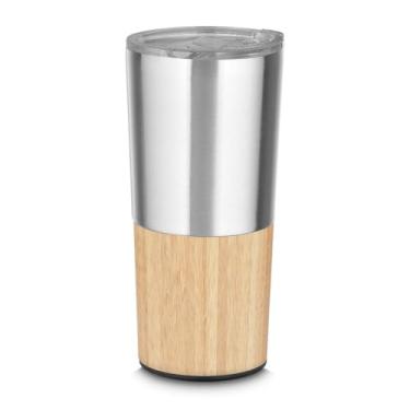 Imagem de Copo Térmico Premium com Base em Bambu, Aço Inox Parede Dupla, 550ml, Tampa Vedante, Isolamento para Bebidas Quentes e Frias, 19cm x 9cm