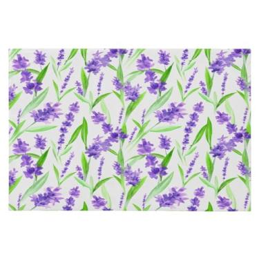 Imagem de Wassud Tapete de porta de flores de lavanda 61 x 89 cm, tapete de área lavável antiderrapante com suporte de borracha, tapete macio e macio para sala de estar, quarto, entrada, entrada