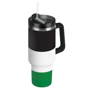 Imagem de Copos de aço inoxidável com tampa e canudo Bandeira da Palestina Copos de café quente para carro Copo grande com alça Garrafas de água isoladas de 1,134 g