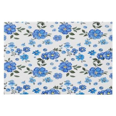 Imagem de Wassud Tapete de porta de flores azuis 61 x 89 cm, tapete de área lavável antiderrapante com suporte de borracha, tapete macio e macio para sala de estar, quarto, entrada, entrada