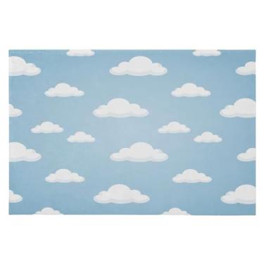 Imagem de Wassud Tapete de porta de nuvens brancas 61 x 89 cm, tapete lavável antiderrapante com suporte de borracha, tapete macio e macio para sala de estar, quarto, entrada, entrada