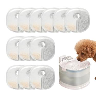 Imagem de Filtro de Reposição para Fonte de Água de Gato | Substituição De Filtragem Tripla | 12 Peças Filtro de Purificação de Água para Cães,Interior Casa Canil Aço Inoxidável Cerâmica