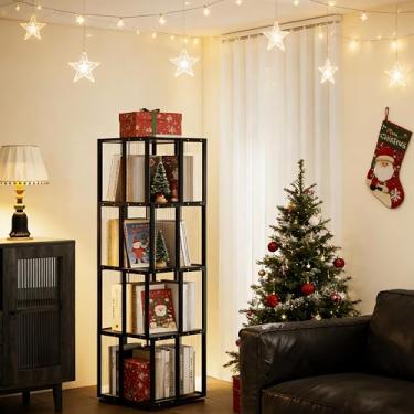 Imagem de BAMEOS Estante giratória de 4 níveis, estante giratória de armazenamento de 360°, estante de canto cubo preto para escritório, quarto e sala de estar