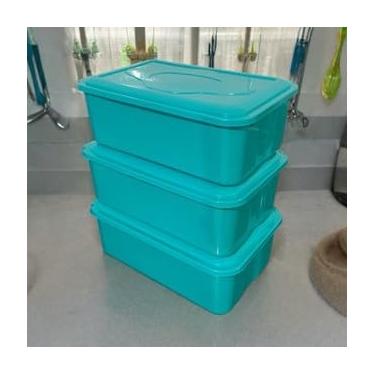 Imagem de Kit 3 Potes 4 litros Retangular Plástico Reutilizável Orgazinar e Armazenar Alimentos (Tiffany)