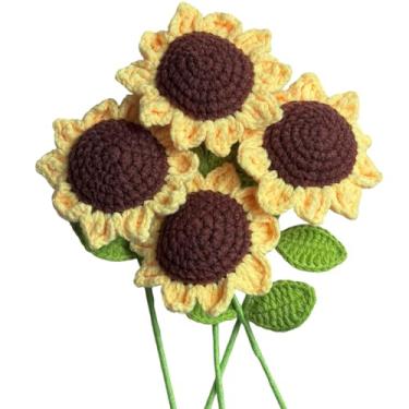 Imagem de Girassol de crochê, 4 peças, buquê de flores de girassol feito à mão, presente feito à mão para amiga, mãe, esposa, namorada, amante, professora, dia dos namorados, aniversário, dia das mães