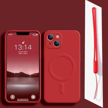 Imagem de Capa magnética com carregador sem fio para iPhone 16, 15, 14, 13, 12, 11 Pro Max, XR, XS, 7, 8 Plus, preta, com alça de silicone, vermelha, para iPhone 12 Pro