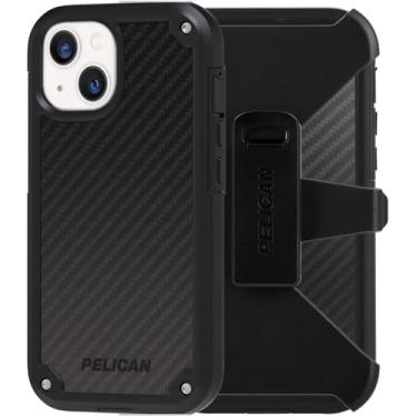 Imagem de Pelican Série Shield - Capa para iPhone 14 e iPhone 16e [proteção contra quedas de grau militar de 6,4 metros] resistente, capa Kevlar com clipe de cinto e suporte - preta