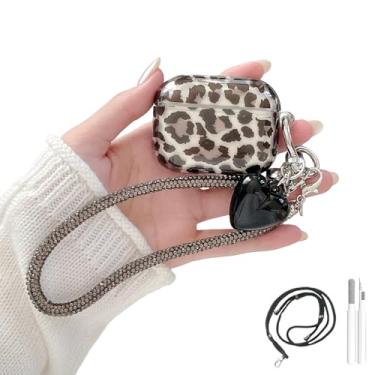 Imagem de ChouXiLin Capa para AirPods Pro3 com alça de pescoço – Capa de silicone transparente preta leopardo à prova de choque para mulheres em viagens, compatível com AirPods Pro3 e chaveiro destacável