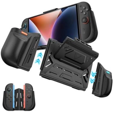 Imagem de TRANSNOVO Capa protetora encaixável compatível com Nintendo Switch 2 (2025), suporte integrado e aderência ergonômica com 5 compartimentos para cartão de jogo, interruptor à prova de choque e