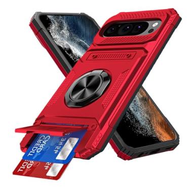 Imagem de COTDINFOR Capa compatível com Google Pixel 9 Pro XL com suporte para cartão embutido com 2 porta-cartões e suporte, proteção de nível militar, capa para celular carteira à prova de choque Google Pixel