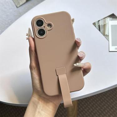 Imagem de IRTGFG Capa de silicone líquido luxuosa com suporte para anel de dedo, capa macia, portátil e à prova de choque, fosca, para iPhone 16 Pro Max/SMJ