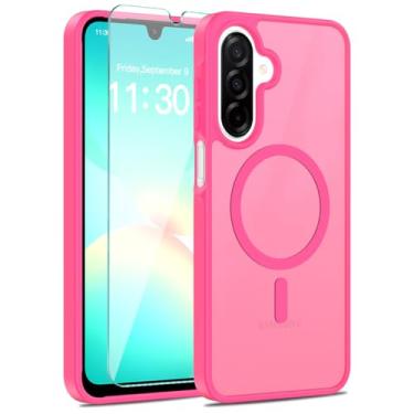 Imagem de Muntinfe Capa magnética para Samsung Galaxy A16 5G, com [protetor de tela de vidro temperado][compatível com MagSafe] [grau militar à prova de choque] Capa de telefone fina translúcida fosca para A16